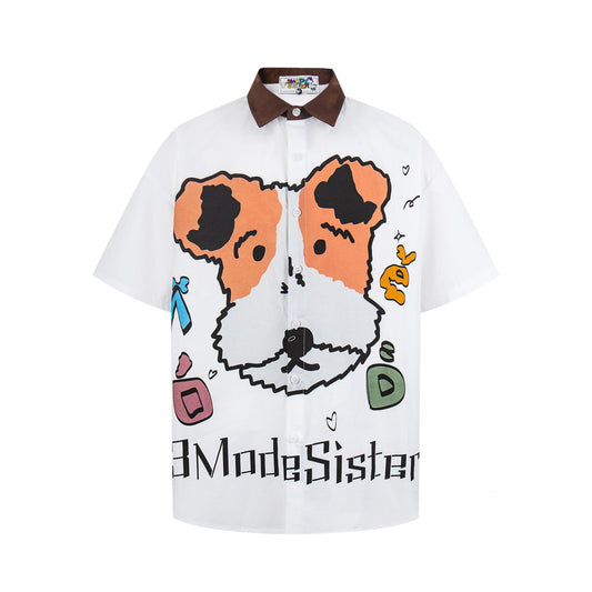 Cartoon puppy printed short sleeved shirt