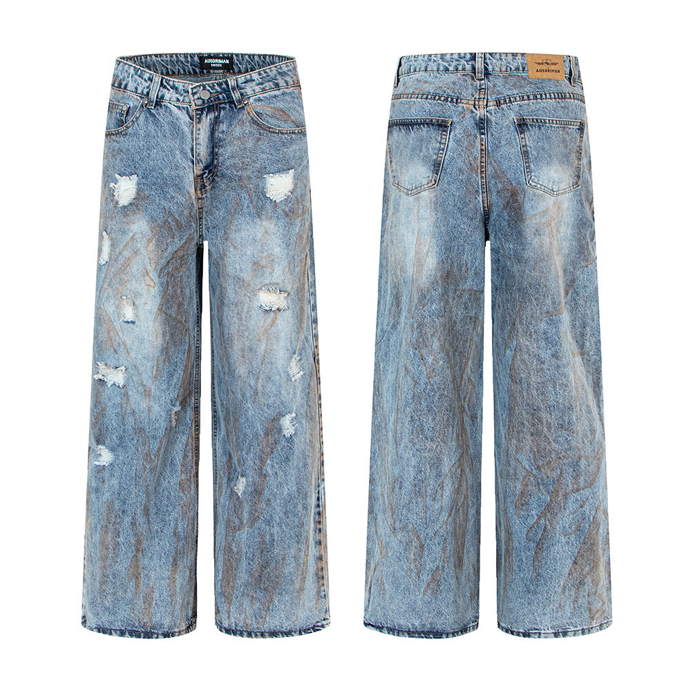 Pantalones de mezclilla lavados con corte "Dirty Fit" y pierna recta extragrande