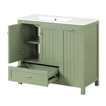 36 inch bathroom vanity with sink, one double door cabinet one large drawer and one flip drawer solid wood and MDF board, green by eprolo