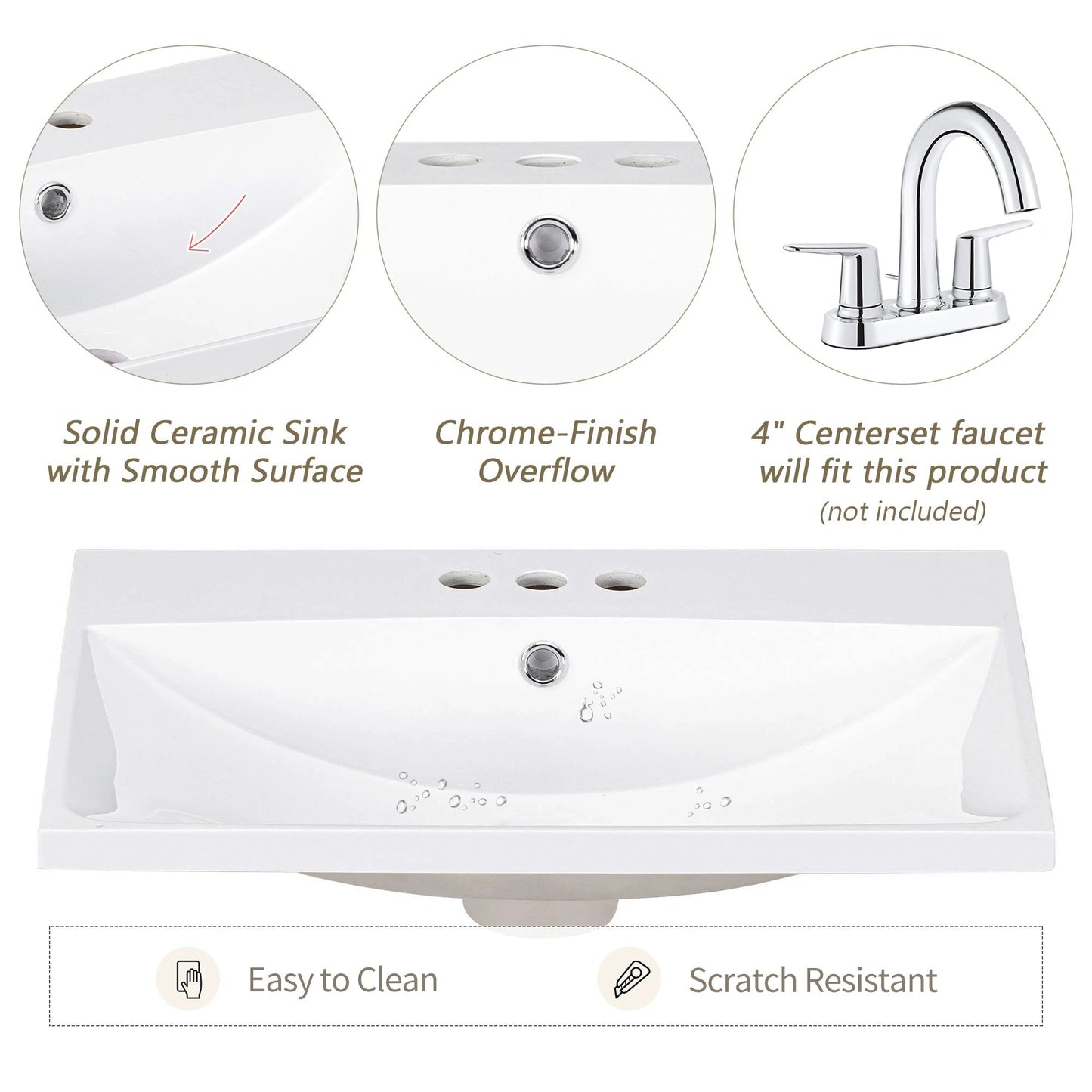 24" White Modern Sleek Bathroom Vanity Elegant Ceramic Sink with Solid Wood Frame Open Style Shelf by eprolo