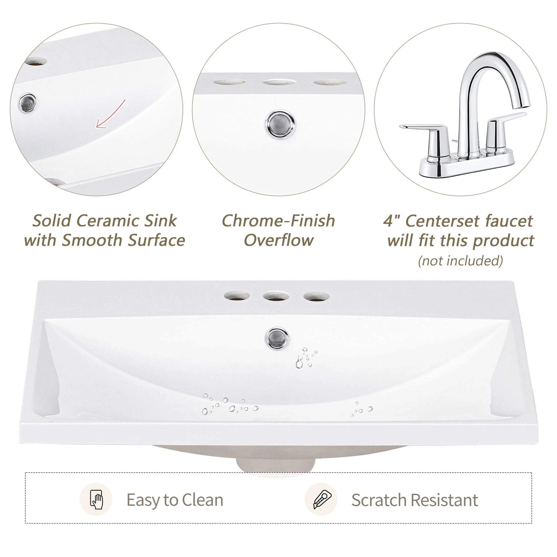 24" White Modern Sleek Bathroom Vanity Elegant Ceramic Sink with Solid Wood Frame Open Style Shelf by eprolo