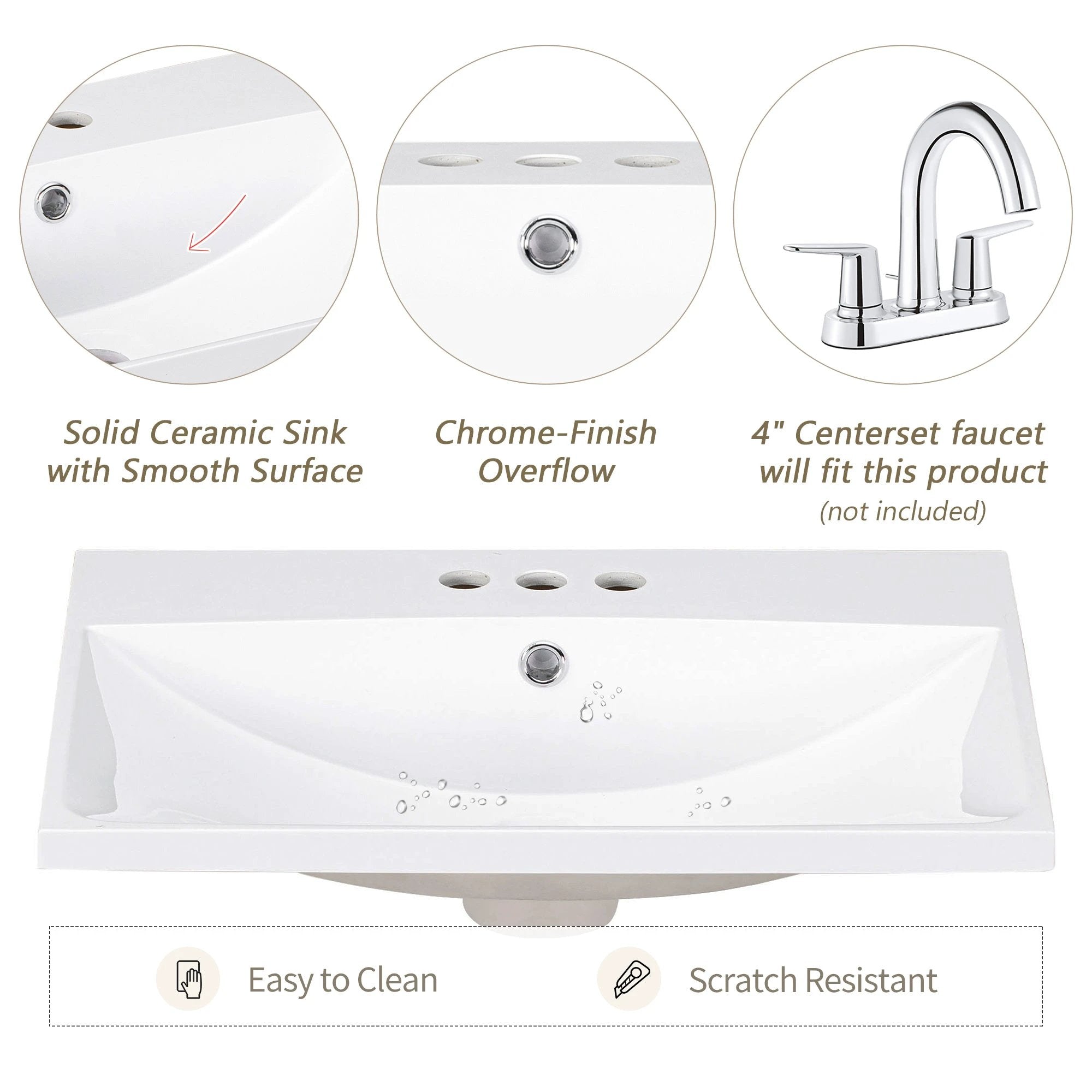 24" White Modern Sleek Bathroom Vanity Elegant Ceramic Sink with Solid Wood Frame Open Style Shelf by eprolo