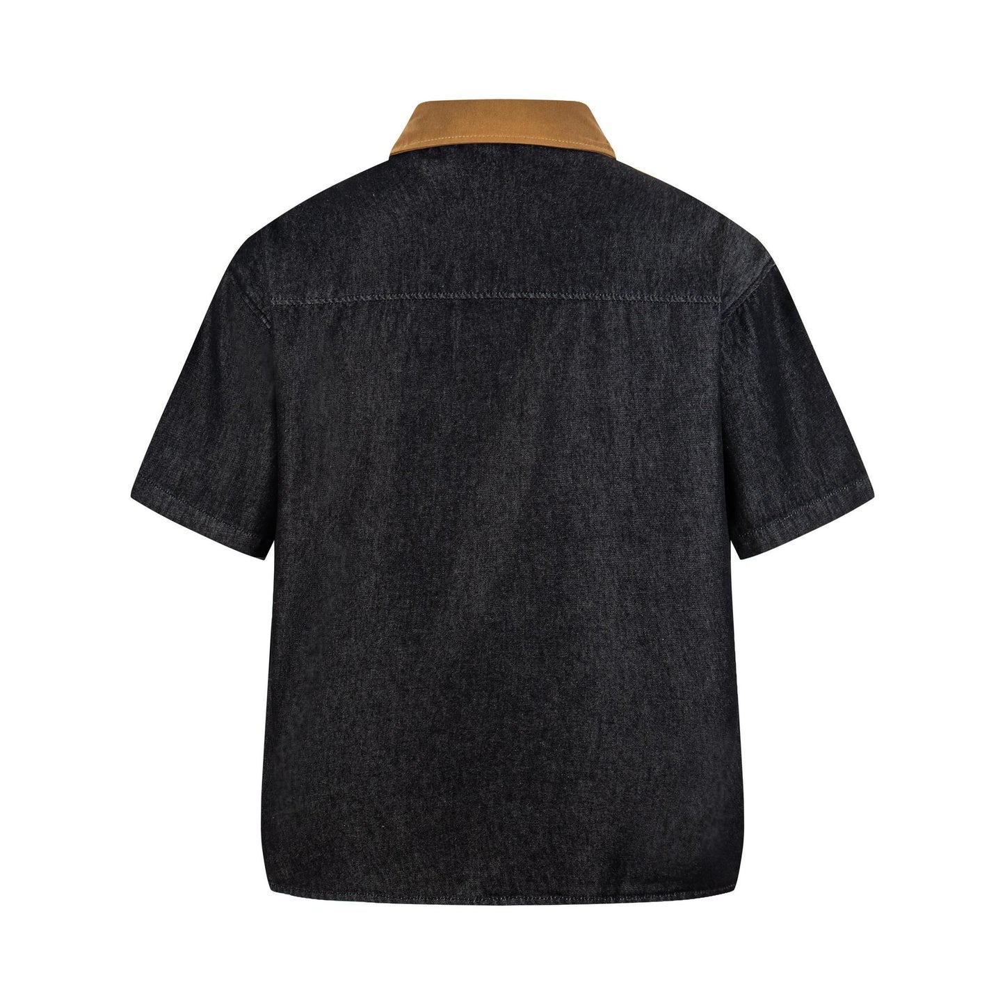 Dog embroidered denim short sleeved shirt