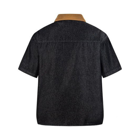 Camisa vaquera de manga corta con perro bordado