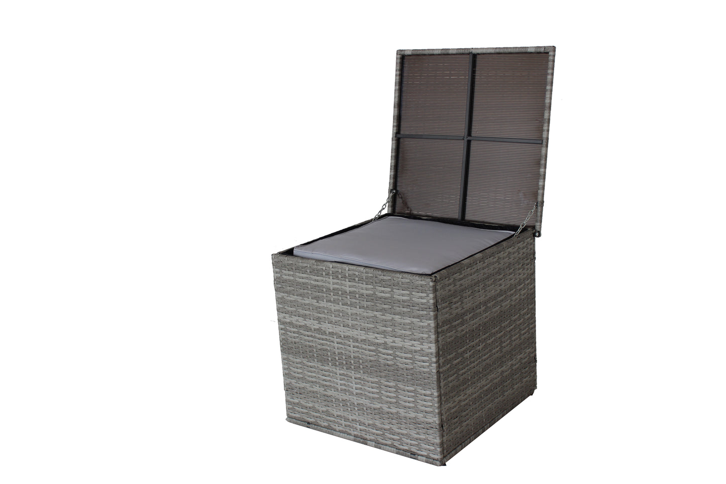 Juego de sofá de jardín de mimbre y ratán de 4 piezas con baúl de almacenamiento, gris