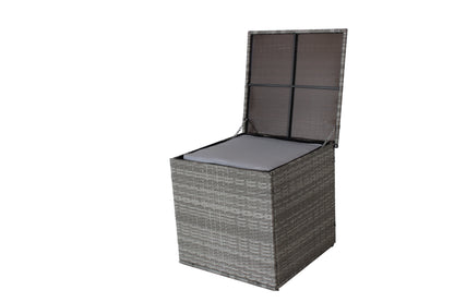 Juego de sofá de jardín de mimbre y ratán de 4 piezas con baúl de almacenamiento, gris