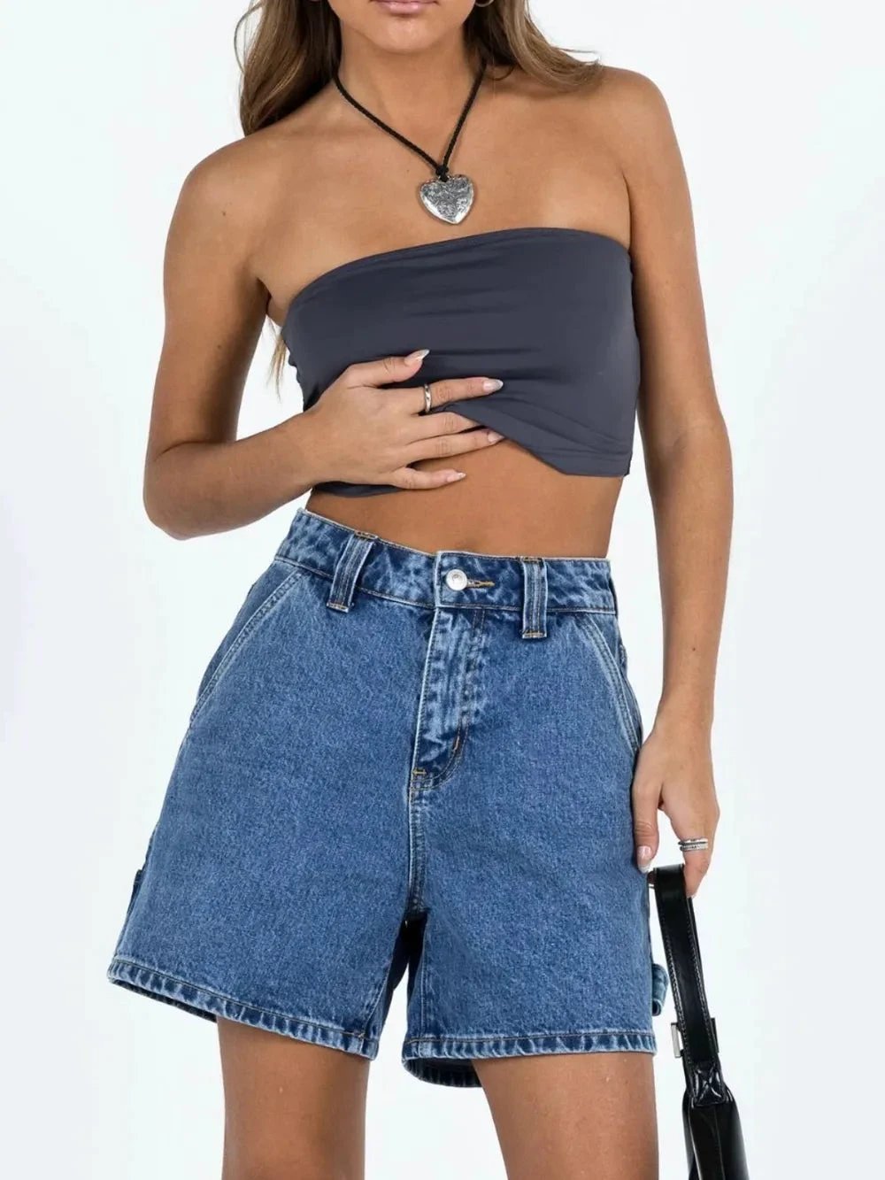 Washed High Rise Denim Shorts by eprolo