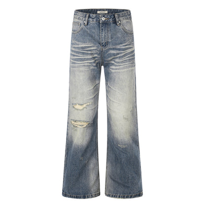 Whitewashed ripped denim micro pull pants