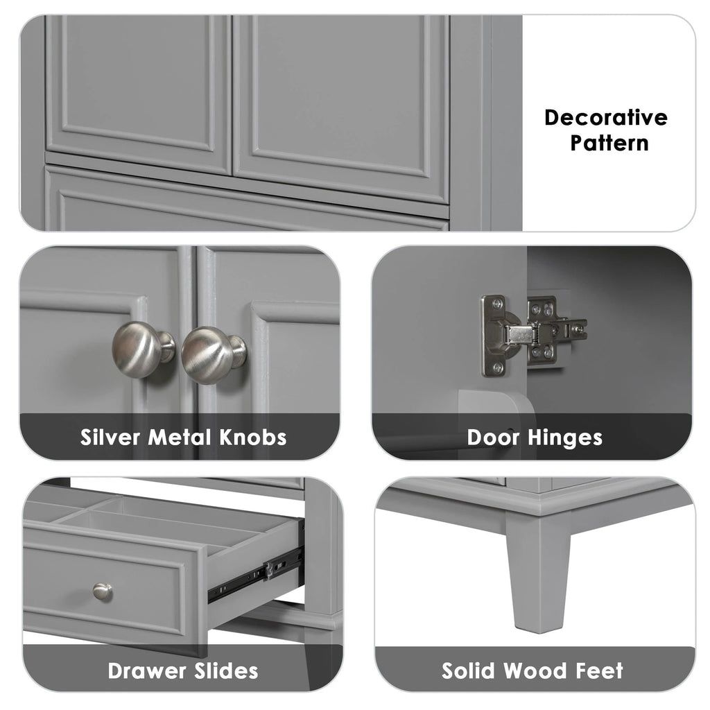 30inchgrey Bathroom Vanity with Sink ComboMulti-functional Bathroom Cabinet with Doors and Drawer Solid Frame and MDF Board by eprolo