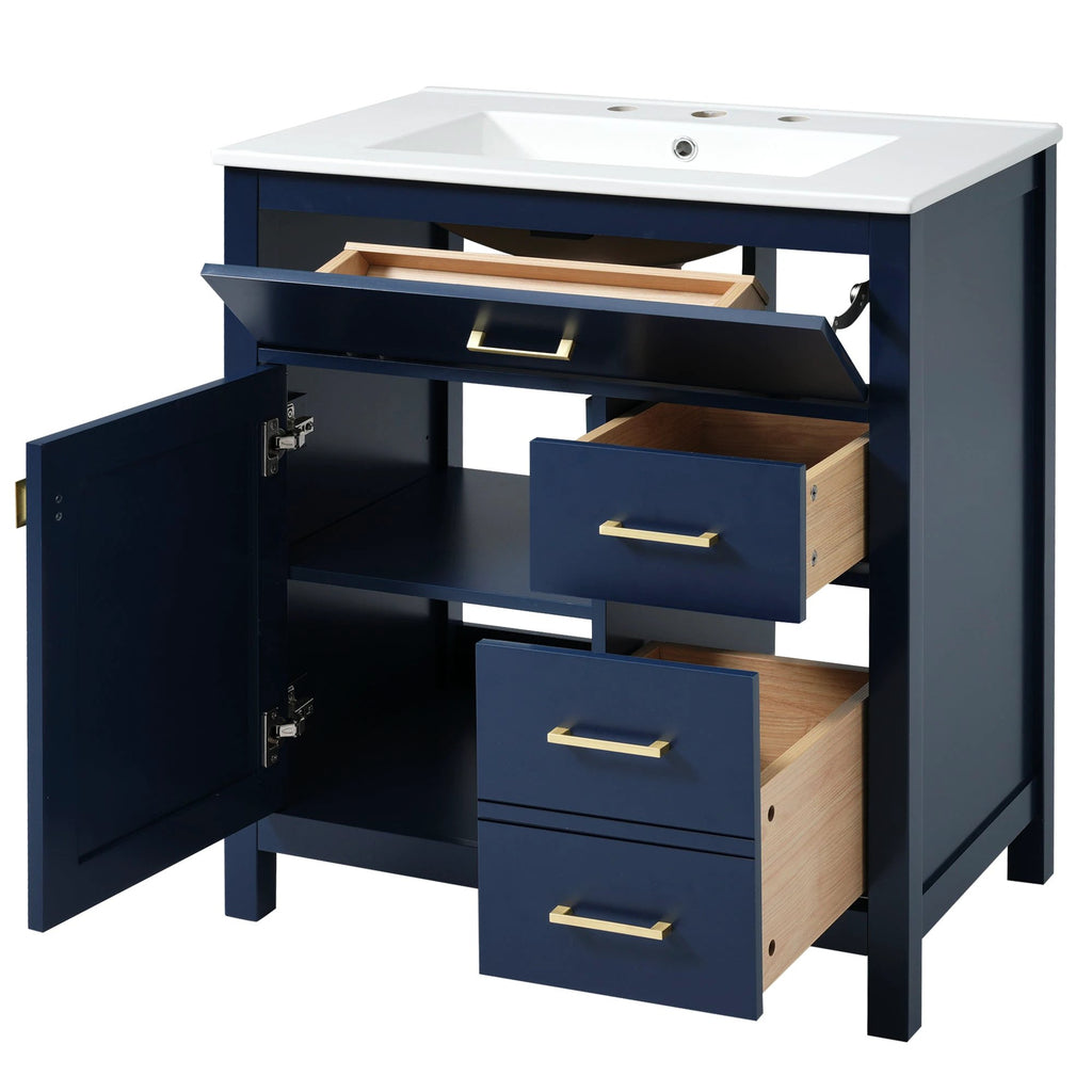 30-Inch Blue Bathroom Vanity with Ceramic Sink and Ample Storage - Ideal Choice for Small Bathrooms by eprolo