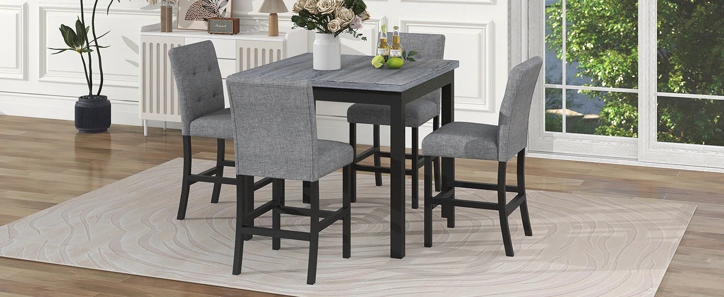TOPMAX 5-piece cabinet dining table set, wooden square dining table and chairs, and 4 soft cushioned high back chairs in black by eprolo