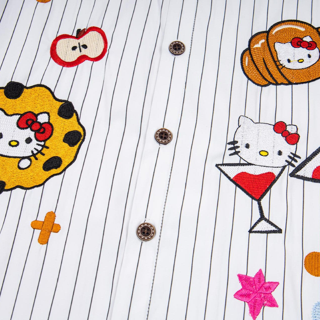 Cat embroidery vertical stripe short sleeved shirt