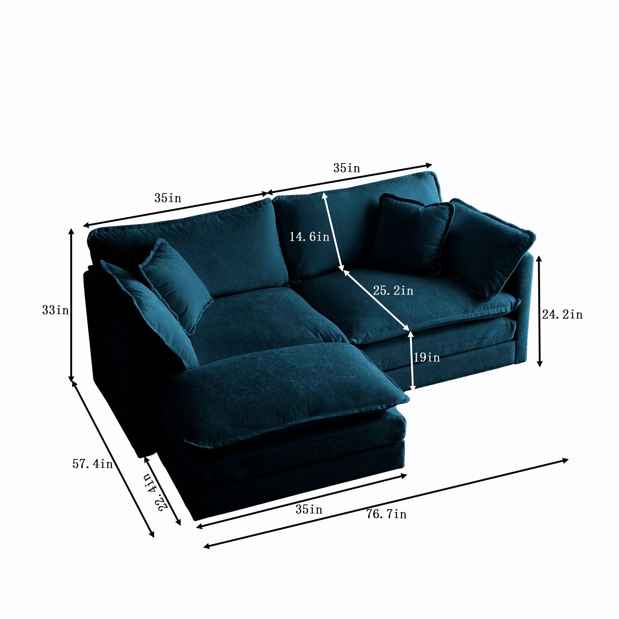 Chenille Double Sofa Ottoman Style Blue Chenille by eprolo