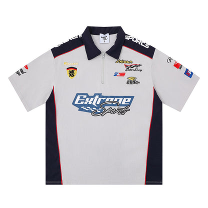 Letter color blocked short sleeved polo shirt