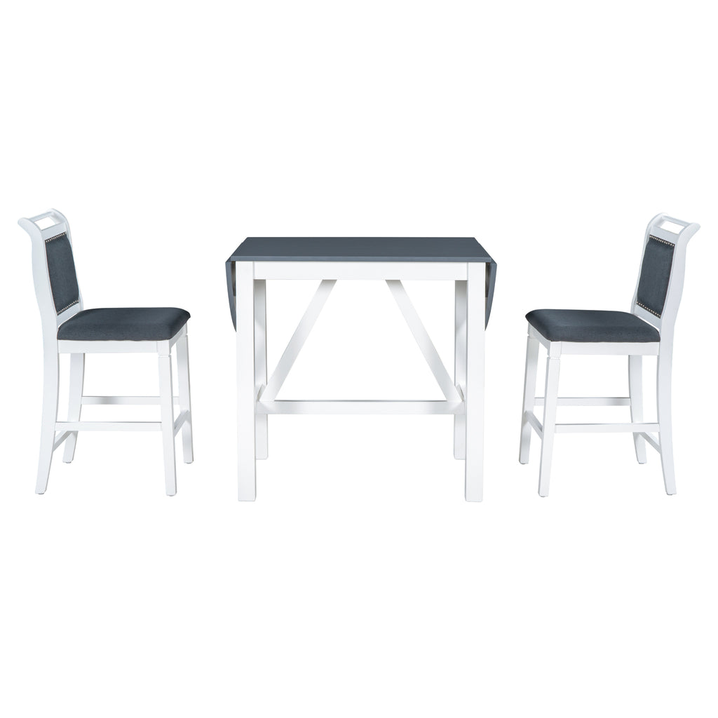Juego de mesa de comedor de altura de mostrador de madera de 3 piezas con hojas abatibles