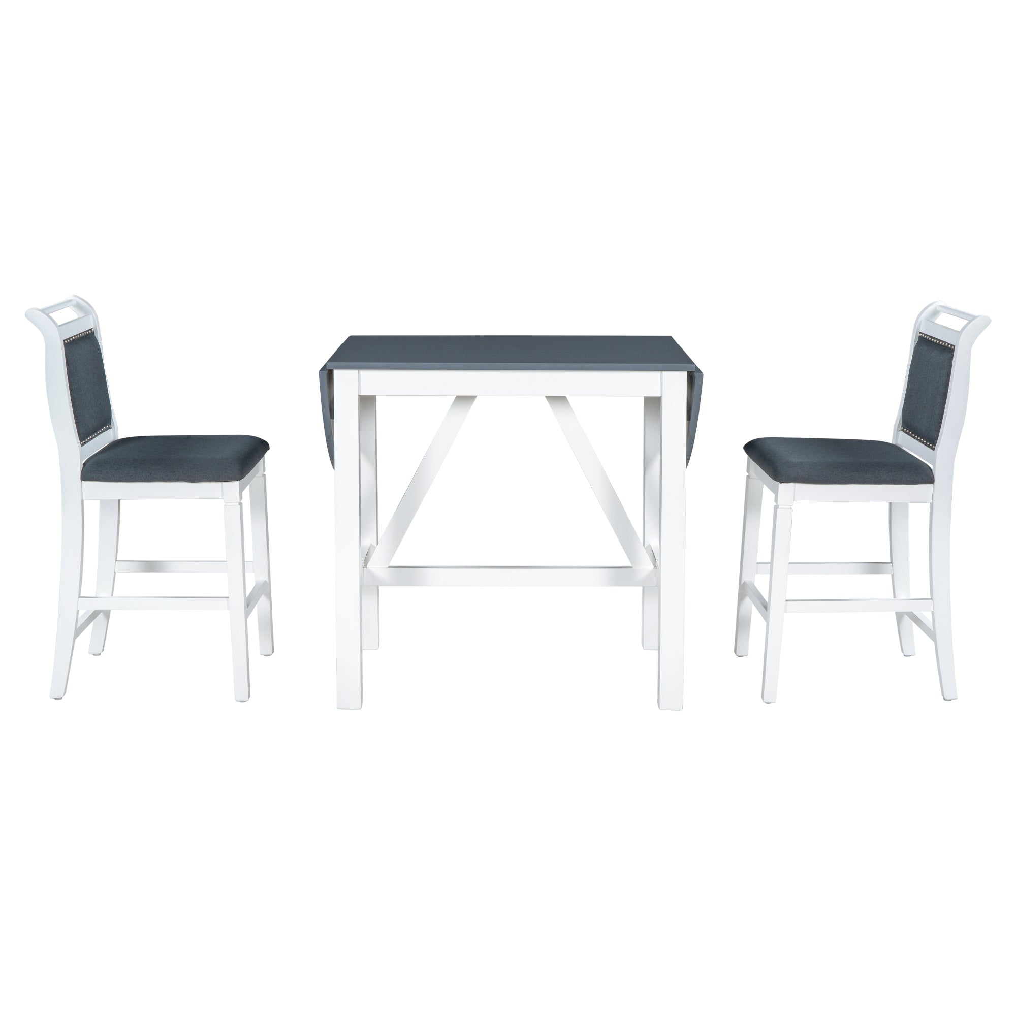 Juego de mesa de comedor de altura de mostrador de madera de 3 piezas con hojas abatibles