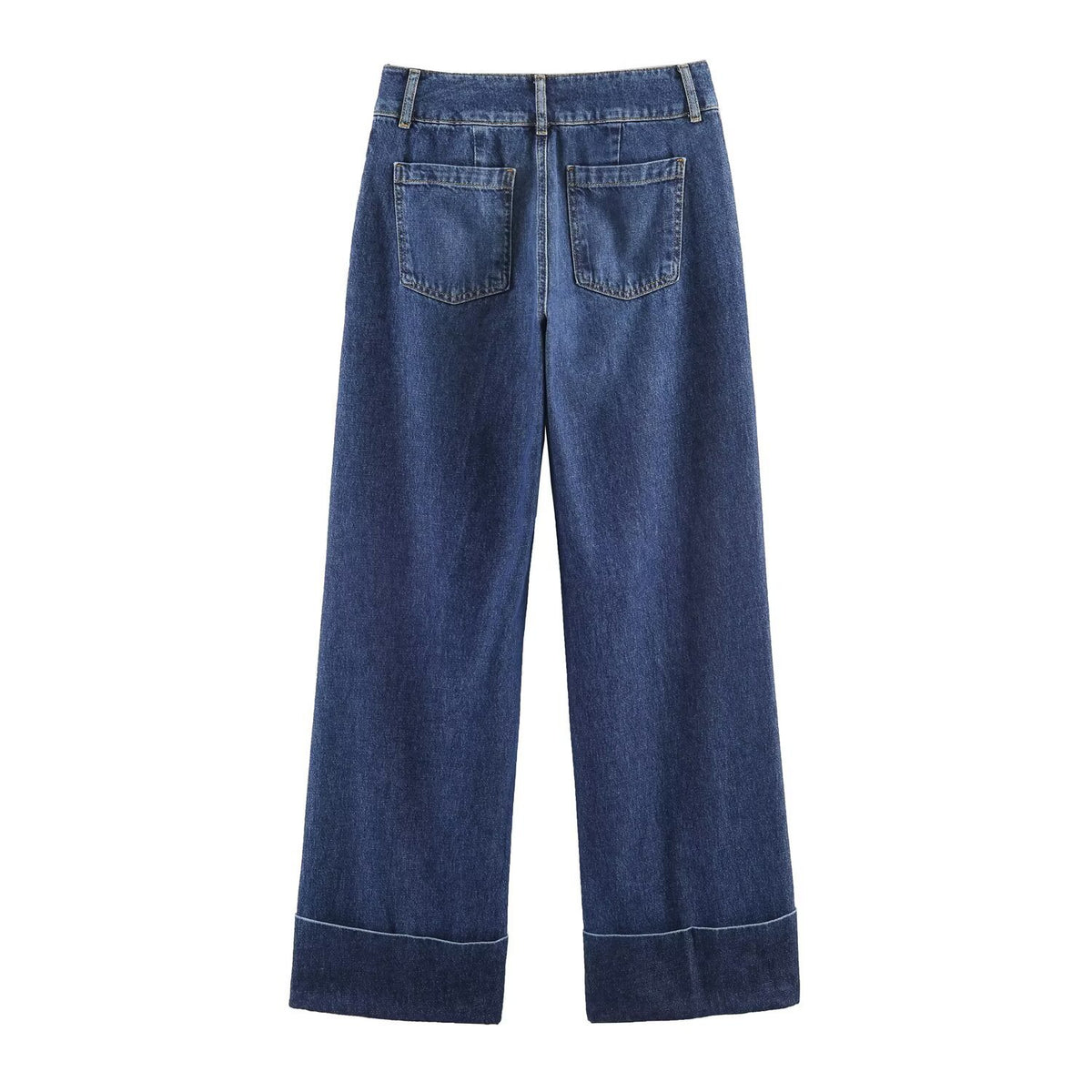 Straight tube loose low waist rolled hem jeans