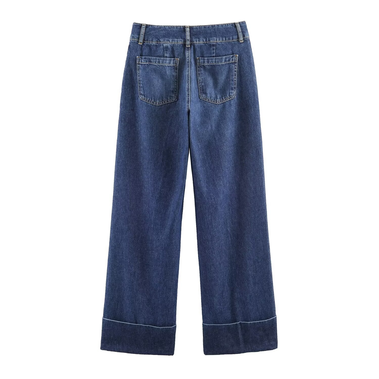 Straight tube loose low waist rolled hem jeans