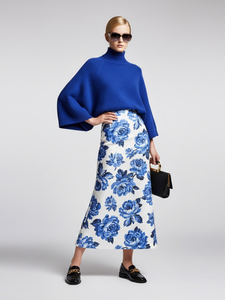 Electric Blue Relaxed-Fit Knit Sweater with Perkins Collar • BYMANYC ® New York-2
