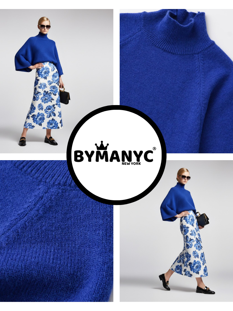 Electric Blue Relaxed-Fit Knit Sweater with Perkins Collar • BYMANYC ® New York-3