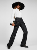 Elegant Wide-Leg Denim Trousers with Paneling and Stud Details • BYMANYC ® New York-0