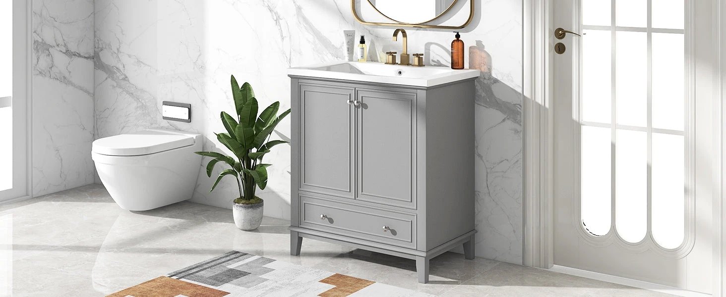 30inchgrey Bathroom Vanity with Sink ComboMulti-functional Bathroom Cabinet with Doors and Drawer Solid Frame and MDF Board by eprolo
