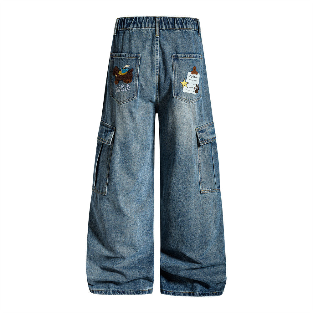 Pantalon de travail en jean brodé