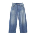 High waisted wide leg leather pocket jeans