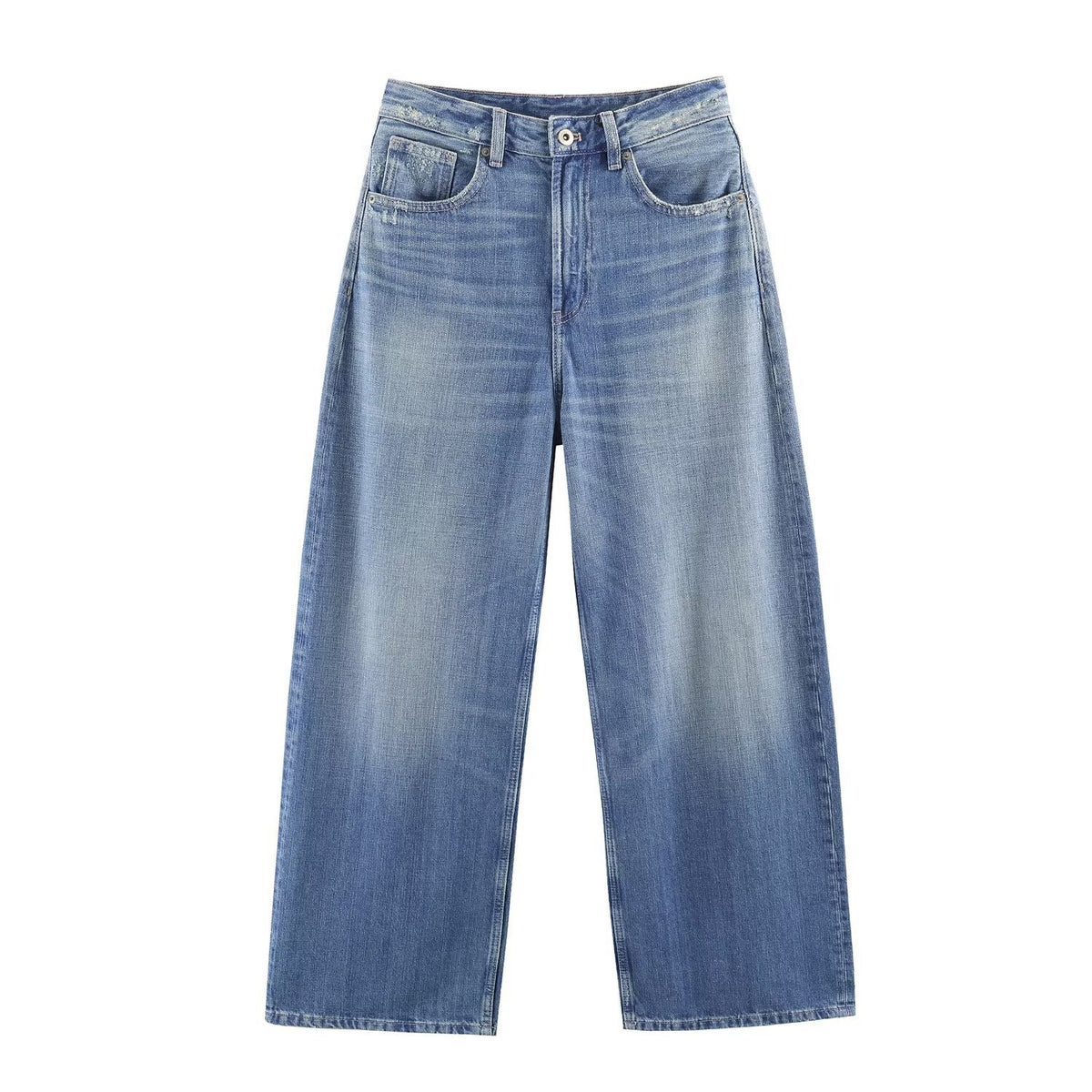 High waisted wide leg leather pocket jeans