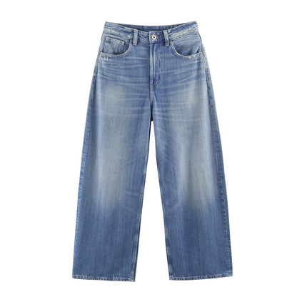 High waisted wide leg leather pocket jeans