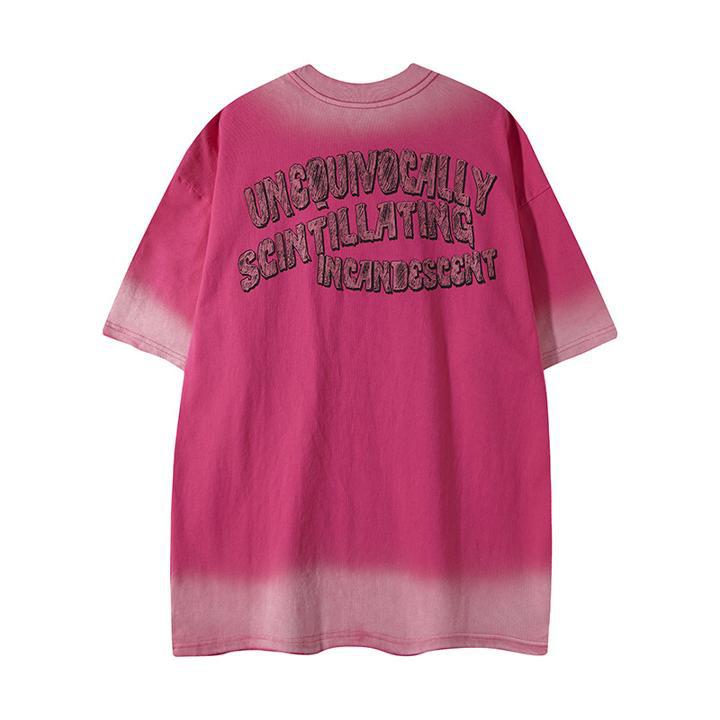 Gradient spray painted cartoon short sleeved T-shirt