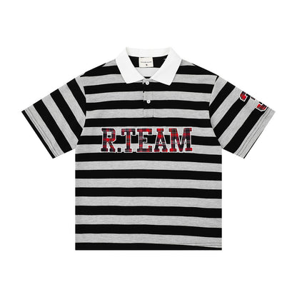 Polo shirt with contrasting stripes and short sleeves