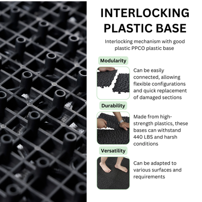 12 x 12 inch black interlocking deck tiles, plastic waterproofing, pebble pattern, pack of 12 by eprolo