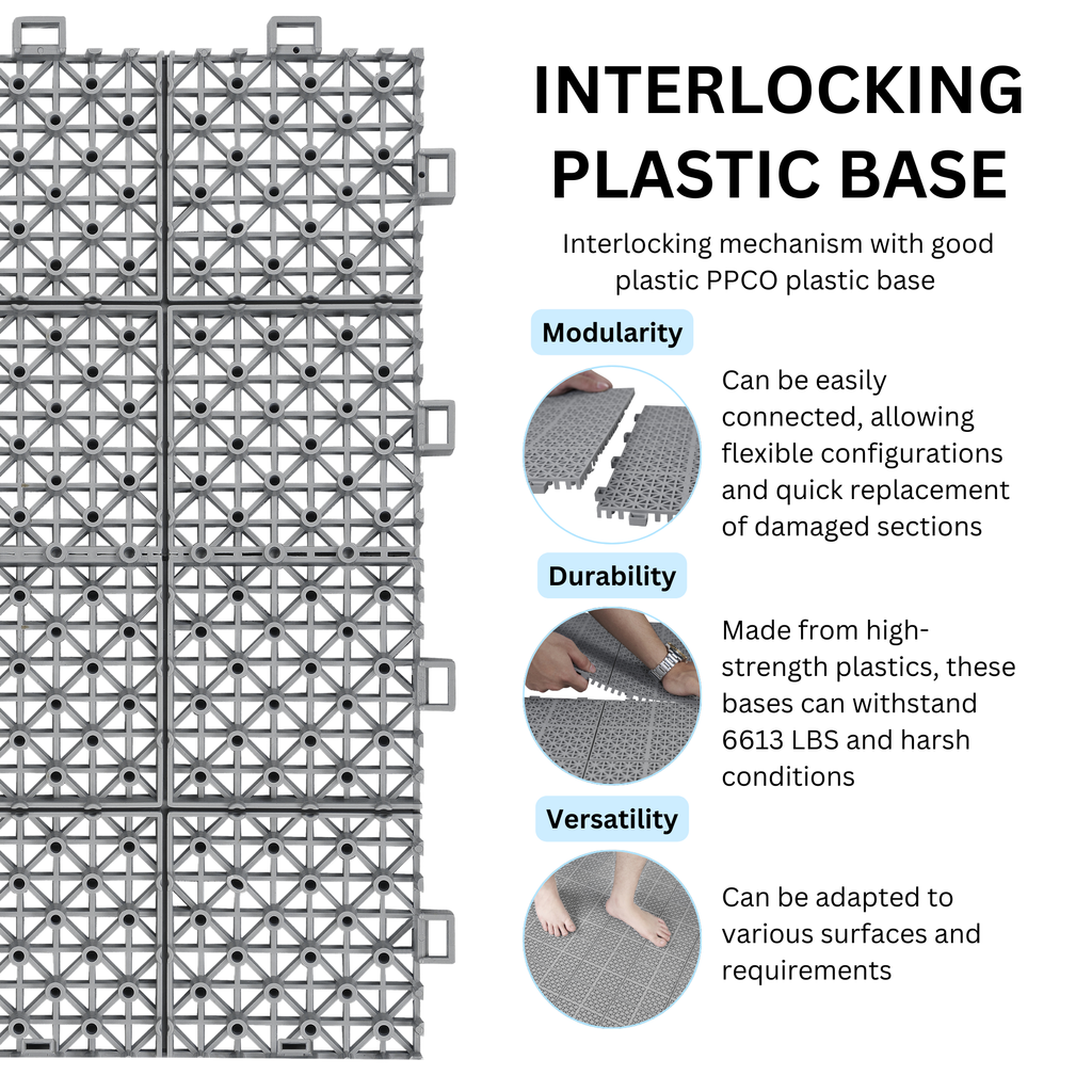 12 x 12 inch gray interlocking deck tiles, plastic waterproof, weighing up to 6613 pounds, with a rose pattern pack of 12 by eprolo