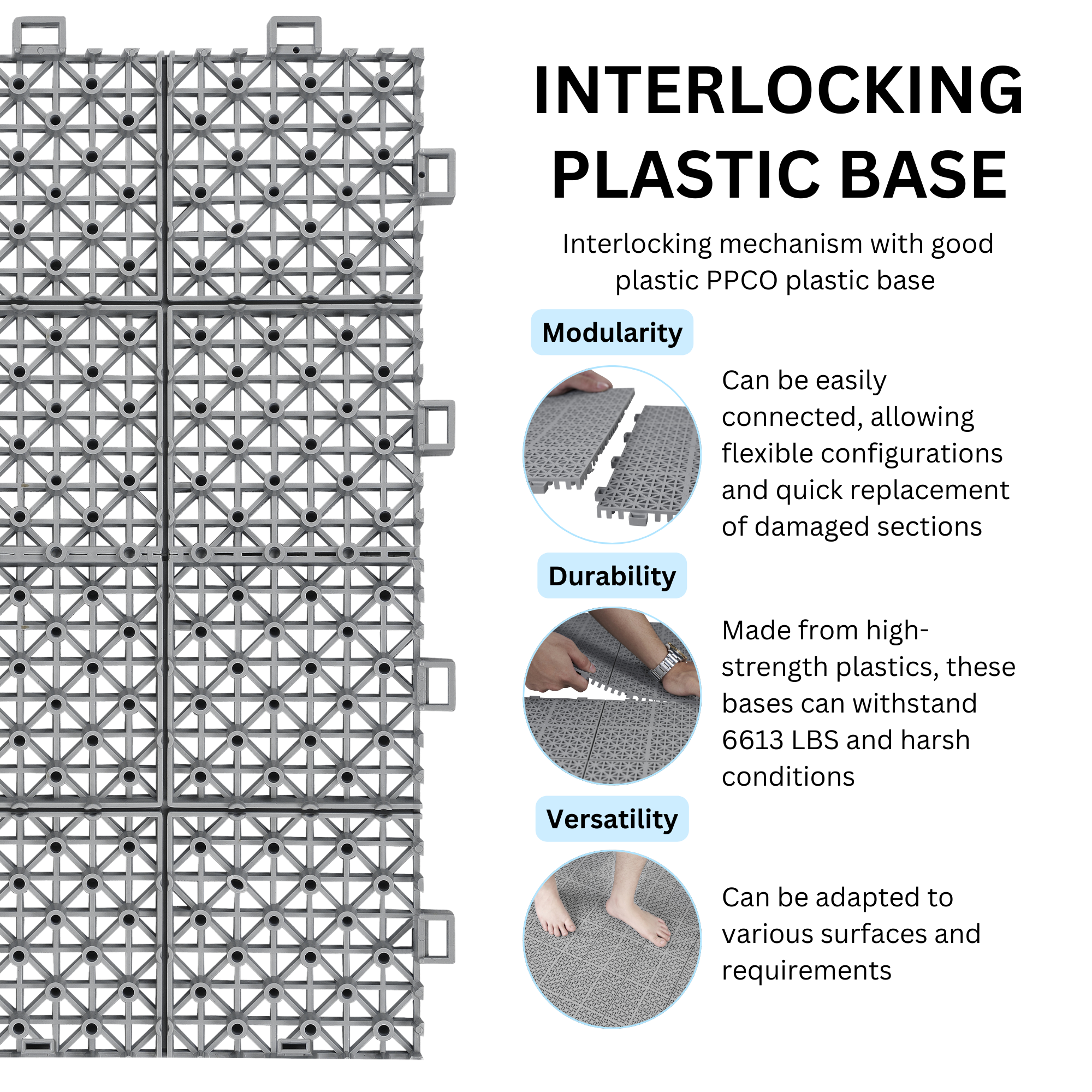12 x 12 inch gray interlocking deck tiles, plastic waterproof, weighing up to 6613 pounds, with a rose pattern pack of 12 by eprolo