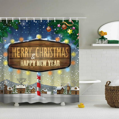 Christmas Waterproof Polyester Bathroom Shower Curtain Decor With Hooks by eprolo