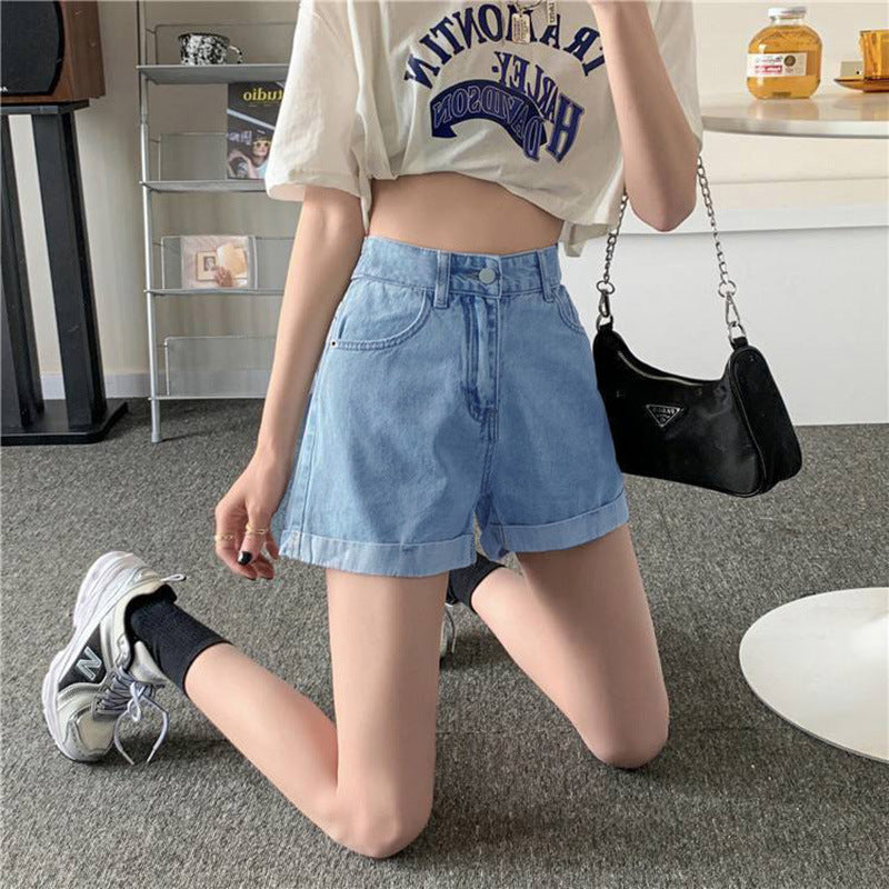 Pantalones cortos vaqueros informales versátiles para mujer, de talle alto, adelgazantes, para primavera y verano.