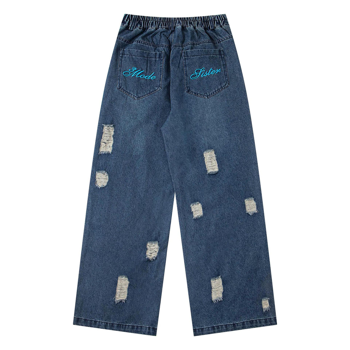 Jeans usés à broderies de dessins animés
