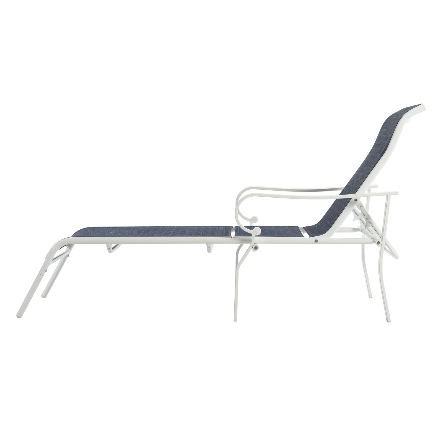Ensemble de 3 chaises longues de terrasse, chaise longue d'extérieur avec 5 dossiers réglables, cadre en acier robuste, blanc bleu