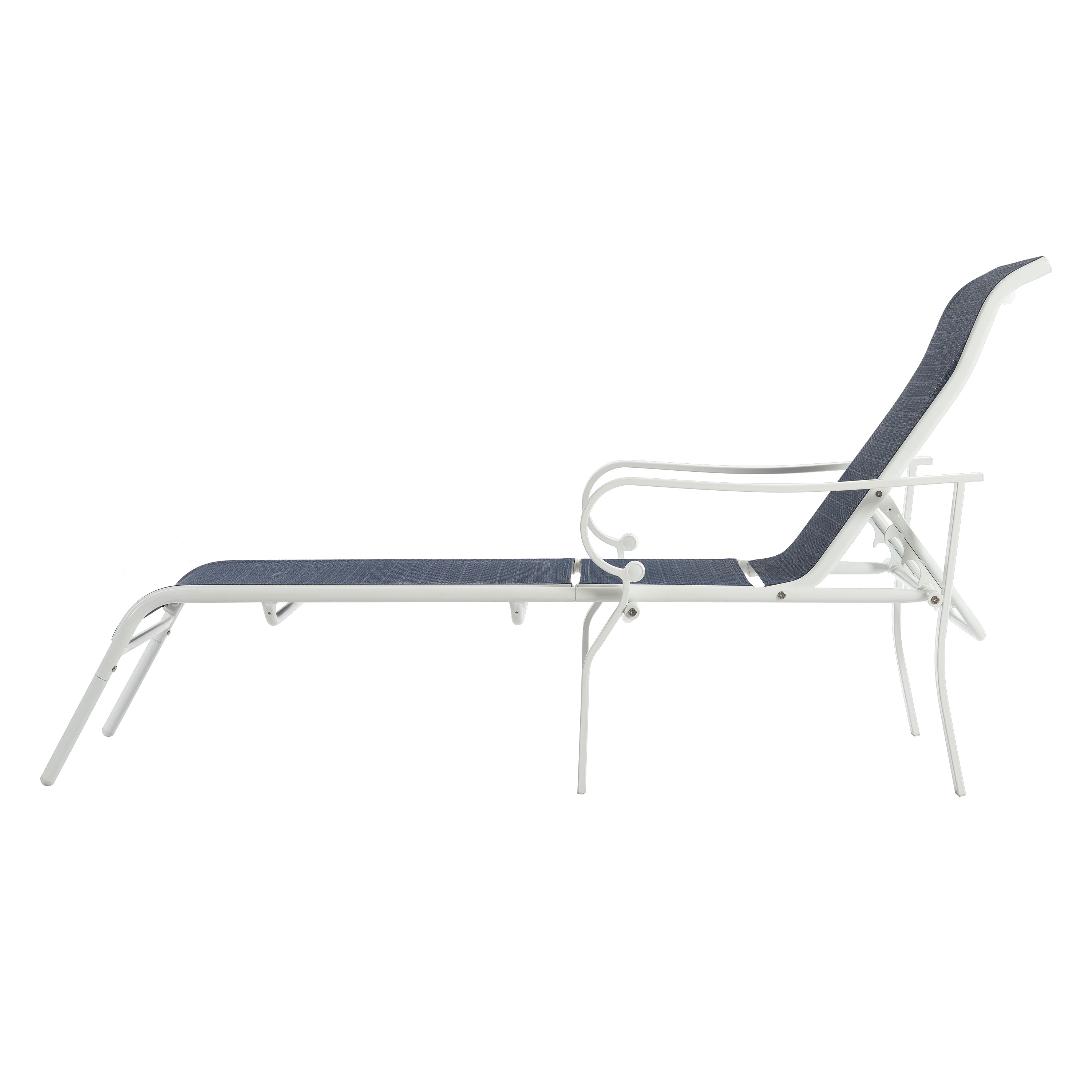 Ensemble de 3 chaises longues de terrasse, chaise longue d'extérieur avec 5 dossiers réglables, cadre en acier robuste, blanc bleu