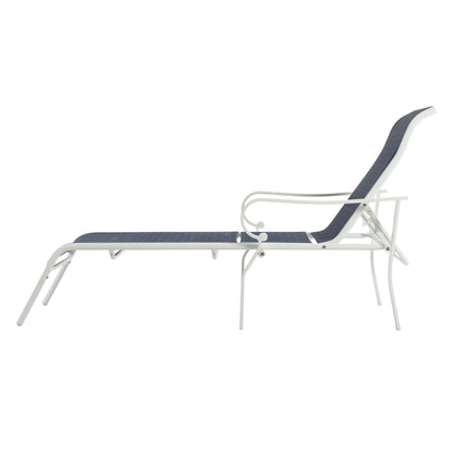 Ensemble de 3 chaises longues de terrasse, chaise longue d'extérieur avec 5 dossiers réglables, cadre en acier robuste, blanc bleu