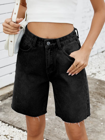 Shorts vaqueros con bajo sin rematar lavados