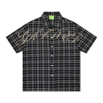 Loose short sleeved checkered shirt