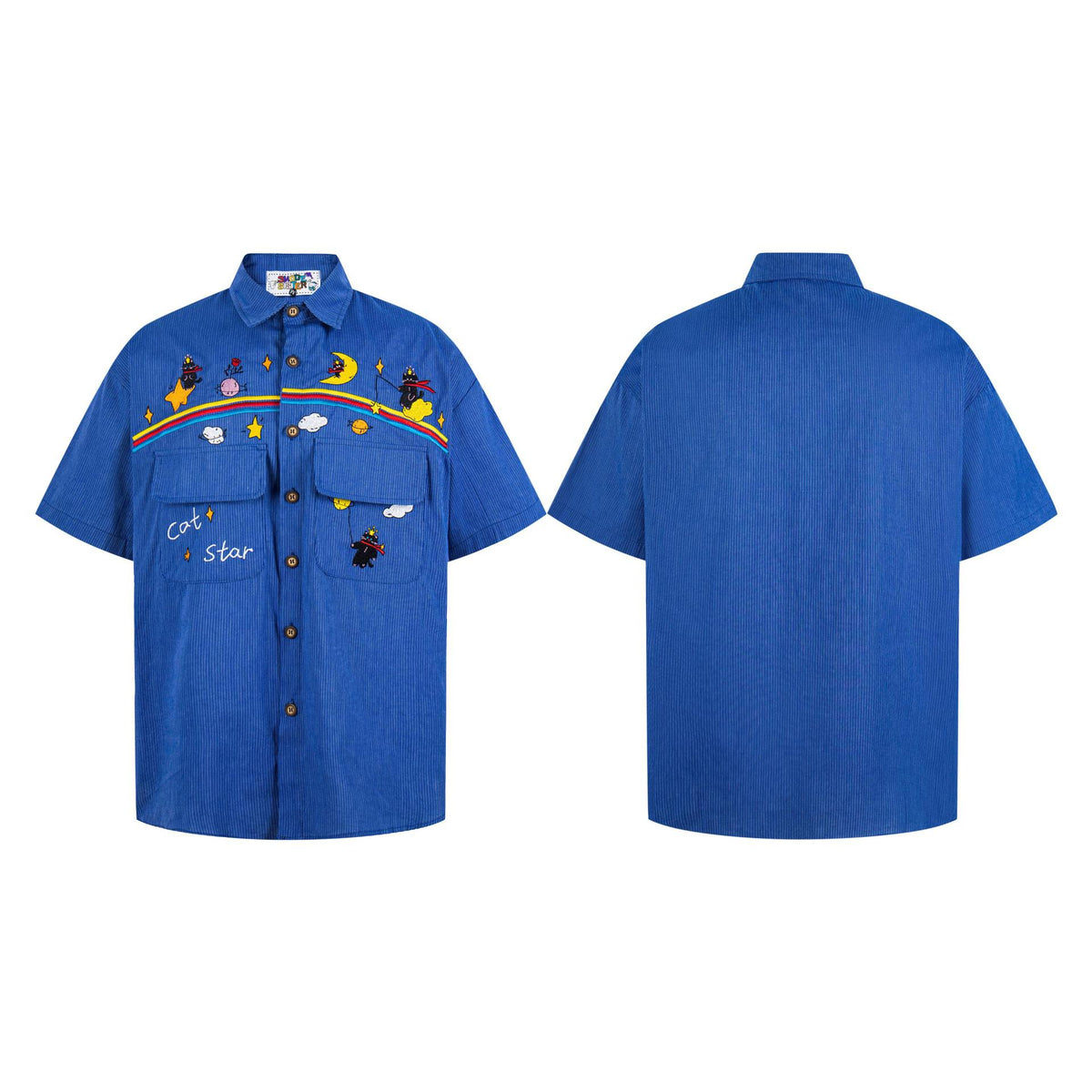 Rainbow cat embroidered short sleeved shirt