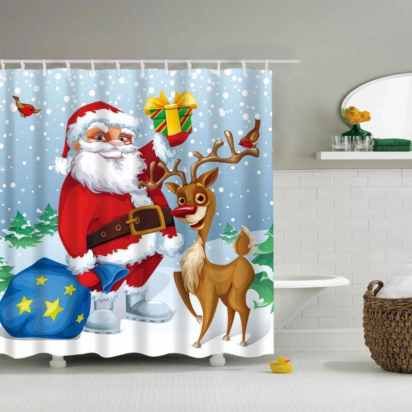 Christmas Waterproof Polyester Bathroom Shower Curtain Decor With Hooks by eprolo