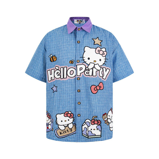 Kitty Cat Party Color blocked Embroidered Shirt