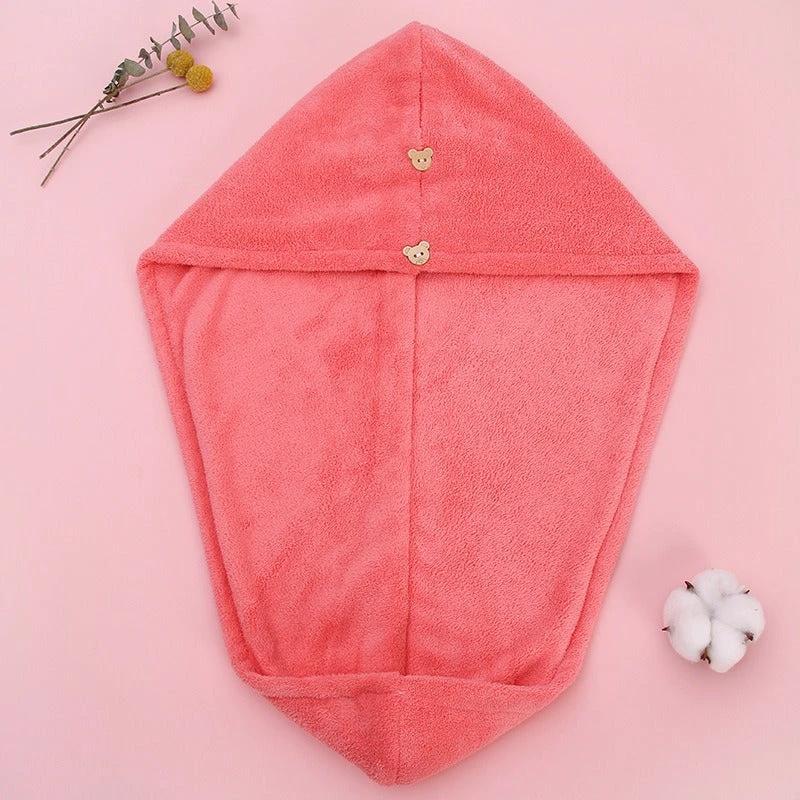Super absorbent double-layer thickened coral velvet quick drying hair towel, shower cap, and headband towel by eprolo