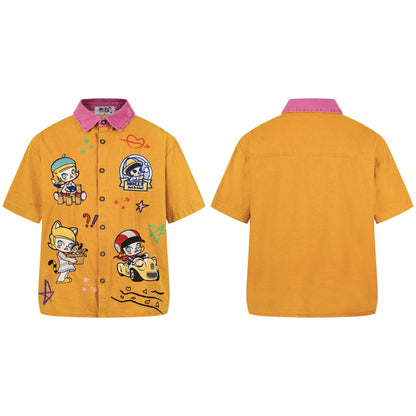 Dopamine cartoon patch embroidered short sleeved shirt