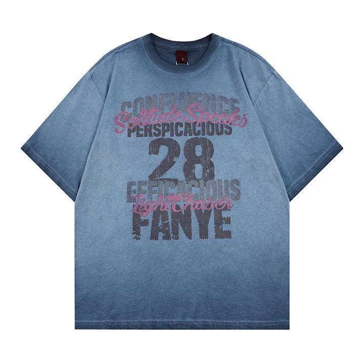 Chemise à manches courtes imprimée graffiti dégradé délavé