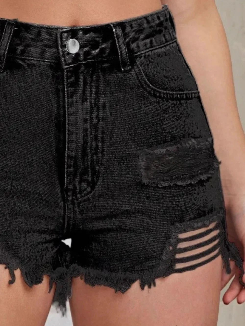 Distressed Raw Hem High Waist Denim Shorts by eprolo
